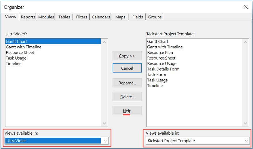 Leveraging the MS Project Organizer