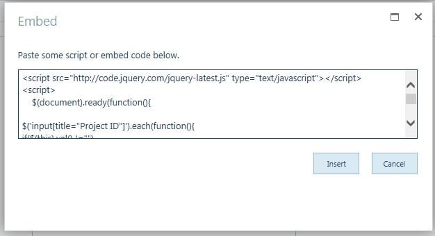 embed code into MS Project