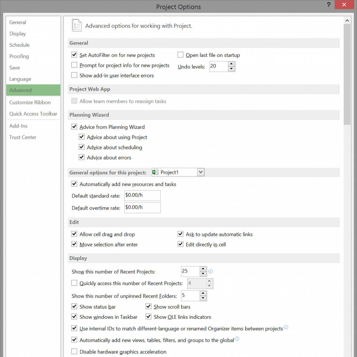 Default Project Options in Microsoft Project 2013 - Project Management ...