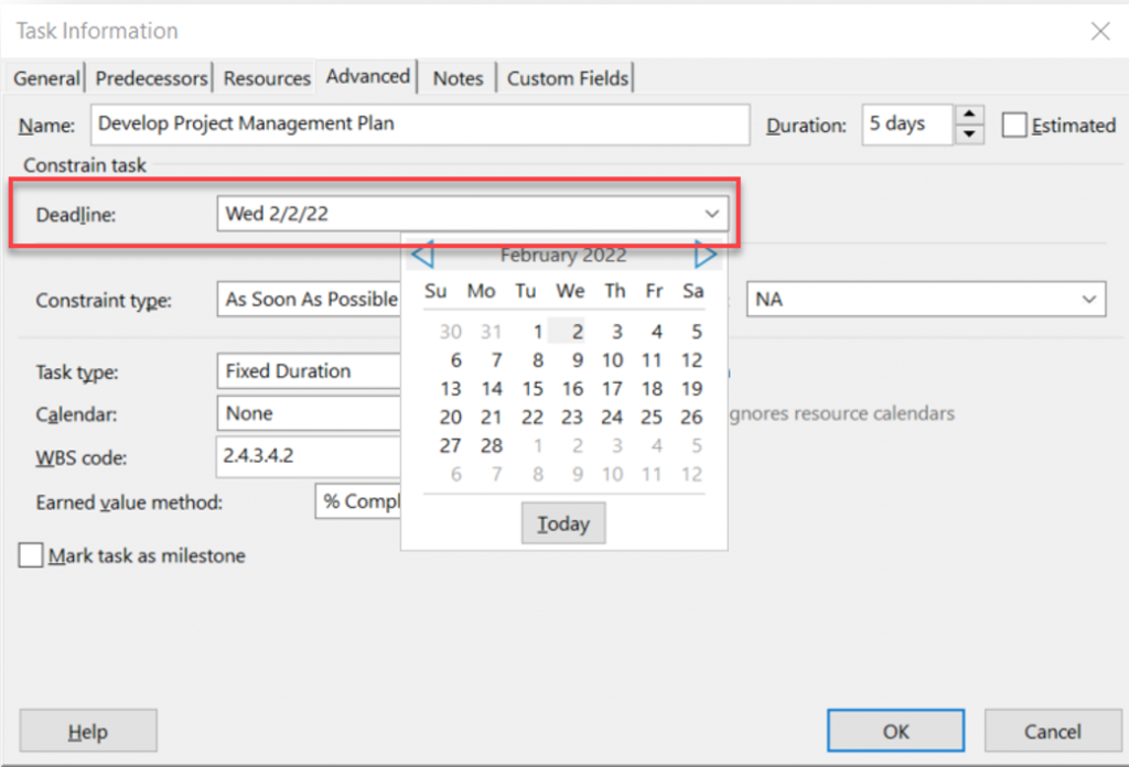 how to use deadlines in microsoft project