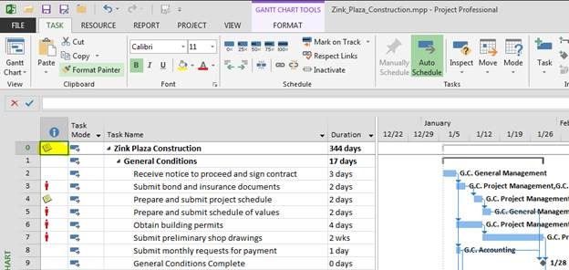 project summary task appears on which row